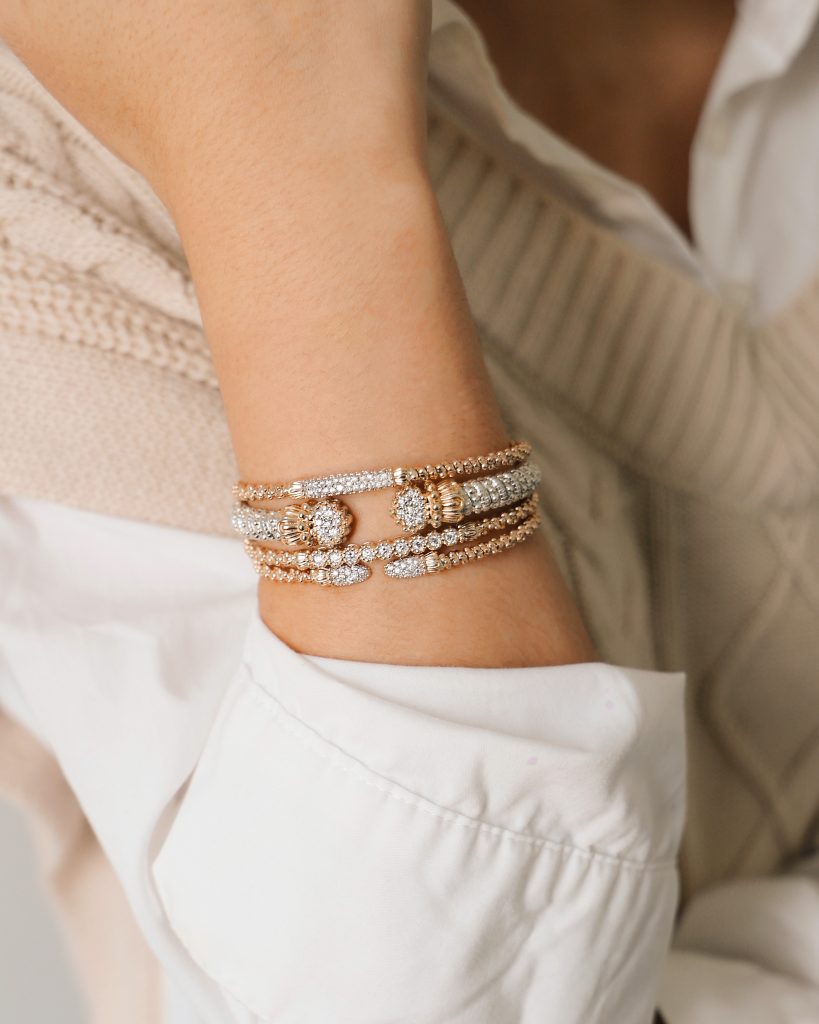 vahan stackable diamond bracelets on wrist