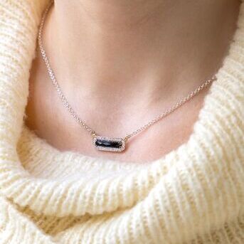 The perfect layering piece  This black onyx necklace is adorned with diamonds and waiting for you 