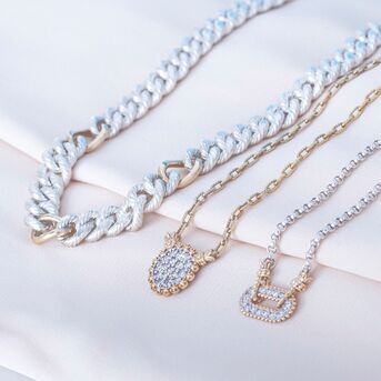 The key to styling a set of necklaces for layering? Select options in varying lengths and thickness