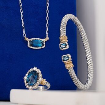 Proudly made in the USA, these coveted London Blue Topaz signature pieces from VAHAN Jewelry showca